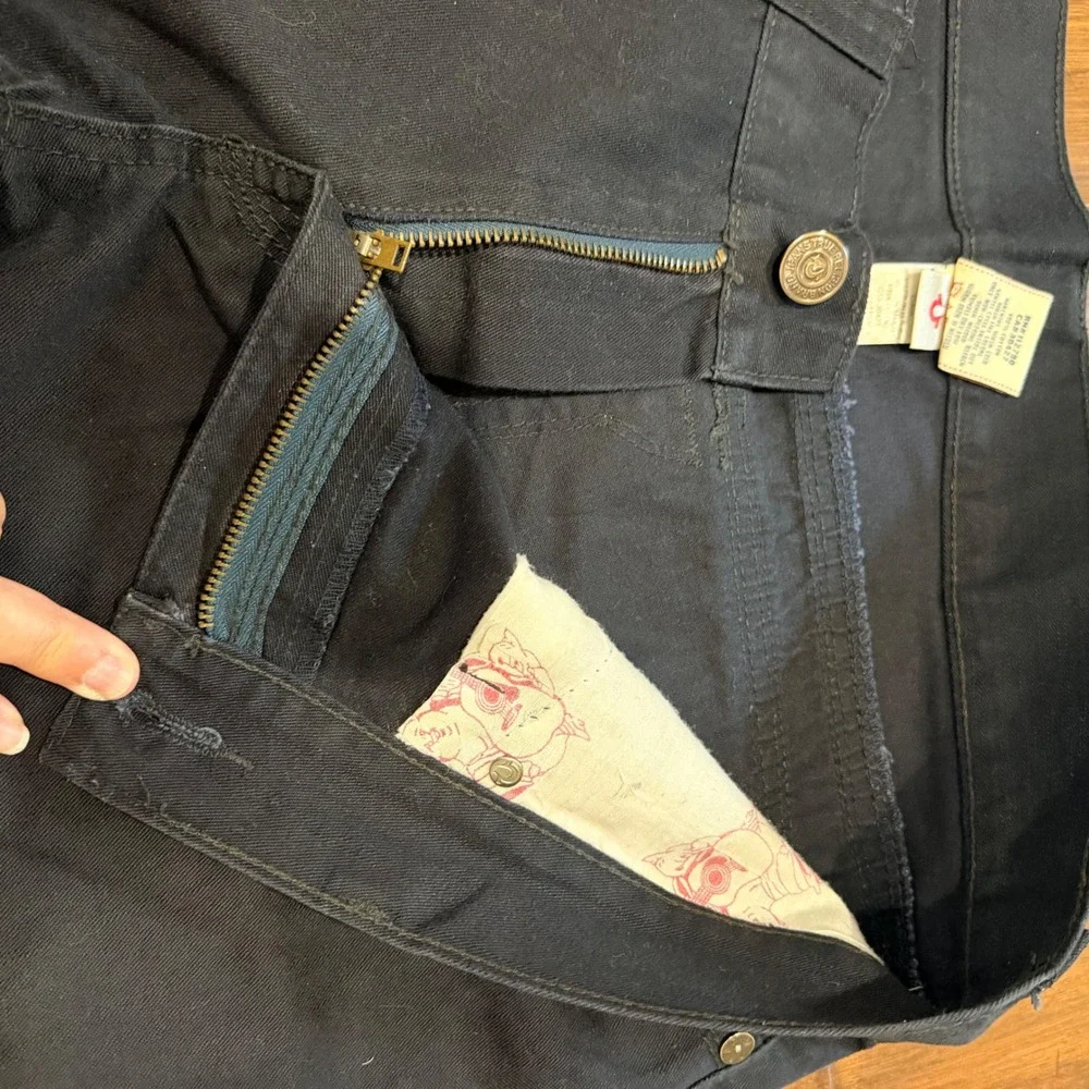 True Religion‎ Ricky Super T 100%Cotton Leg Jeans Y2K Grunge Denim Mens 40 Black